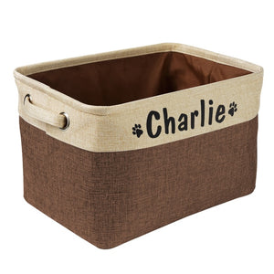 Open image in slideshow, Personalized Pet Dog Toy Storage Basket Dog Canvas Bag Foldable Pet Toys Linen Storage Box Bins Dog Accessories Pet Supplies
